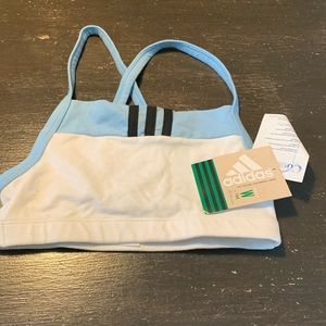 adidas Light Blue and White Sports Bra with Black Stripes